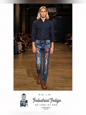 Indigo Men's Slim Jeans with Red Accents
